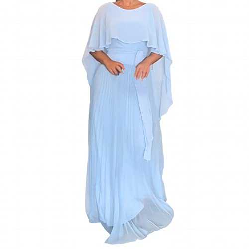 AMDOLE Midi Shirt Dress Women's Temperament Solid Color Shawl Evening Dress High Waisted Women's Chiffon Pleated Dress Women Long Dress