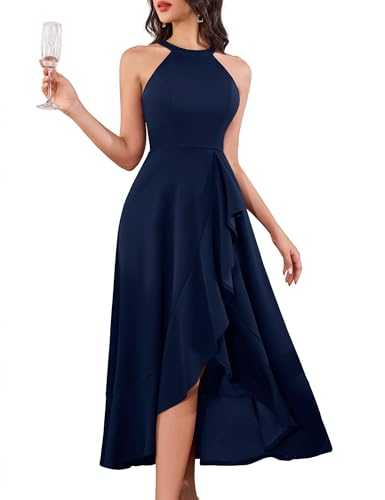 Aupuls Womens Halter Formal Dress Split Ruffle Elegant Long Party Prom Dress Cocktail Wedding Guest Maxi Dresses
