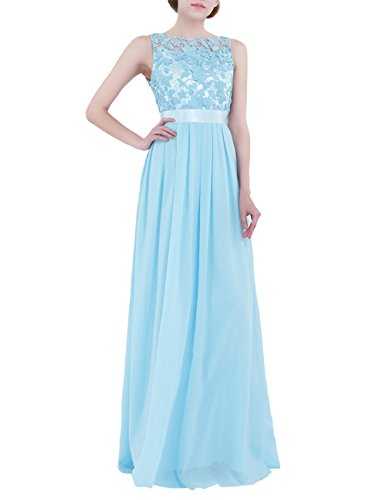 CHICTRY Women Sleeveless Embroidered Ball Gown Prom Bridesmaid Long Evening Swing Dress Sky Blue 8