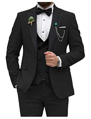 Slim Fit Suits for Men 3 Piece Double Breasted Suit Men Wedding Prom Party Business Blazer Vest and Pants with Tie