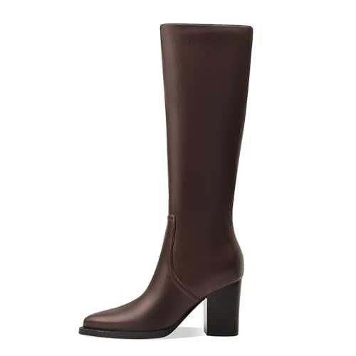 MOTIMODEN Womens Knee High Boots Retro Chunky Heel Pointed Toe Pull On Classic Knee High Boots for Women Girls Ladies Retro Tall Boot Winter Fall Fashion Boot