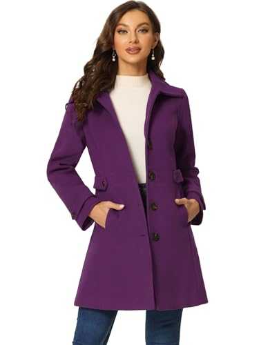 Allegra K Women's Winter Classic Outwear Overcoat with Pockets Single Breasted Coat