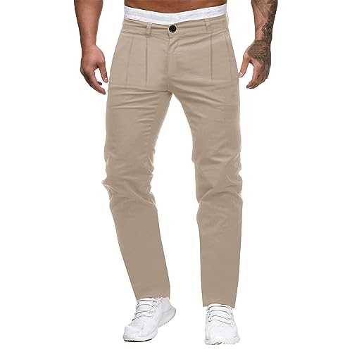 Bauzuoyo Men's Casual Business Office Work Home Elegant Suit Trousers Straight Leg Flat Waist Button Down Slim Fit Plain Casual Work Trousers with Pocket