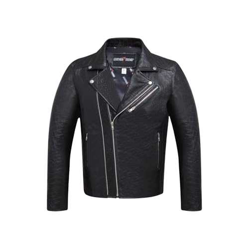 Men's Black Leather Biker Jacket, Zip Front, Notched Lapel Colla Bomber Jacket Mens Jackets Winter Jacket Ribbed Collar and Cuffs