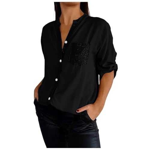Glitter Blouses Women's Carnival Costume Casual Shirt Long Sleeve Shirt 3/4 Sleeve Blouse Shirt Shiny Sequins Elegant Shirt Tops Loose Fit Shirt Blouse V Neck Shirt Blouse