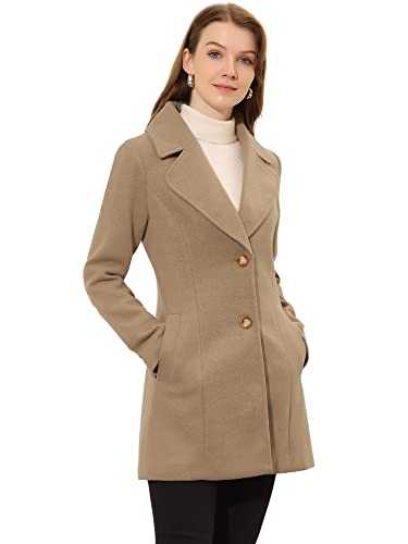 Allegra K Women's Notched Shawl Collared Buttons Overcoat Single Breasted Long Winter Coat with Pockets