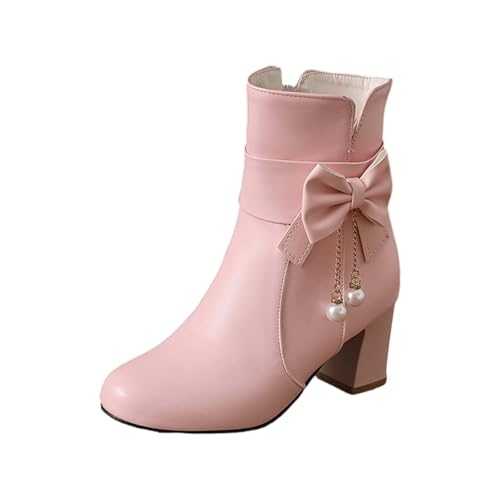 Fall and Winter New Korean Bow Short Boots Female College Cute Female Ankle Boots Leather Wedding Boots for Women Wide Calf