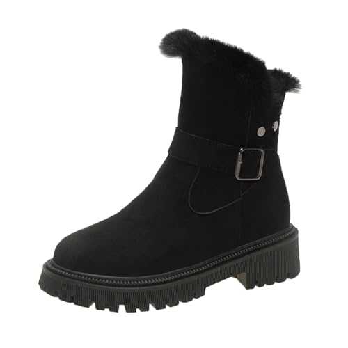Winter Boots for Women UK, Fur Lined Snow Boots Zip Up Ankle Boots Thicken Warm Walking Boots Thick Sole Women Shoes Slip On Ladies Waterproof Boots for Outdoor Christmas