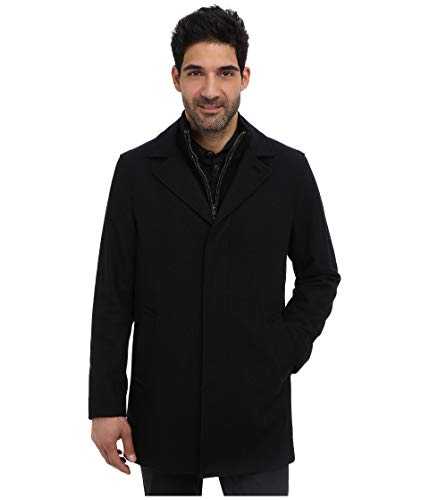 Cole Haan Men's Classic Melton Top Coat with Faux Leather Details Wool