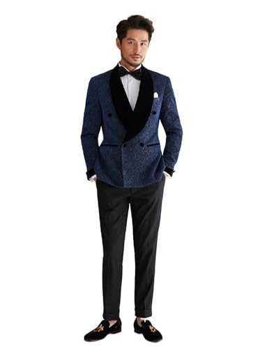 Yaflonjaa Men's Rayon Suit Two Pieces Festive Activities Shawl Lapel Double Breasted Buttons Jacket and Pants Set