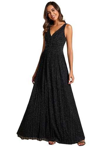 Ever-Pretty Women's A-Line Pleated V Neck Maxi Glitter Evening Formal Prom Dresses 02133