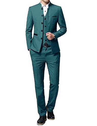 Pkrboro Men's Stand Collar 3 Piece Suit Tuxedo Business Wedding Party Jackets Vest & Pants