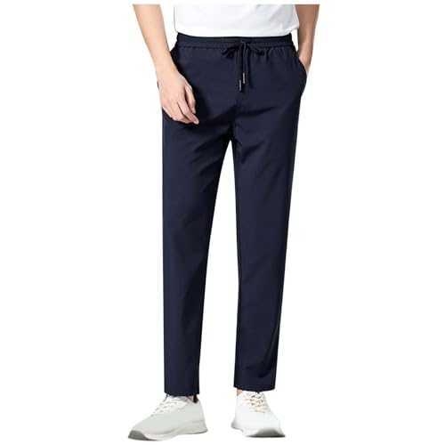 Men's Sweatpants Jersey Woven Check Drawstring Button Fly Indoor and Outdoor Activities Comfort Fit Hiking Pants Men Black Brushed Fleece Professional Golf Pants Smart Trousers for Man