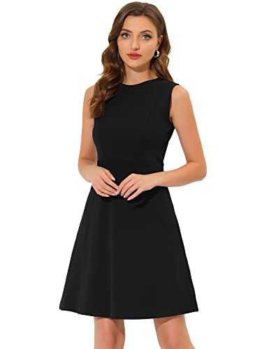 Allegra K Women's Work Dress Round Neck Solid Color Sleeveless Fit and Flare Dresses