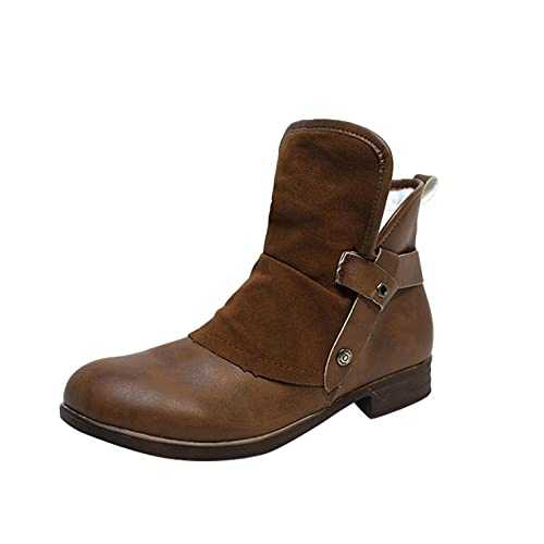 ZHIYAO Women's Basic Boots Belt Buckle Square Heel Zipper Ankle Boots Ladies Autumn Pure Color Shorts Boots Ladies Autumn Casual Shoes