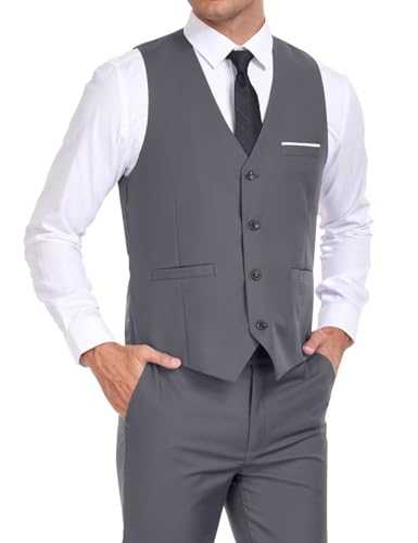 BONOW Mens Suits Vest Pant Set, Slim Fit 2 Pieces Casual Suit Waistcoat Wedding Groomsmen