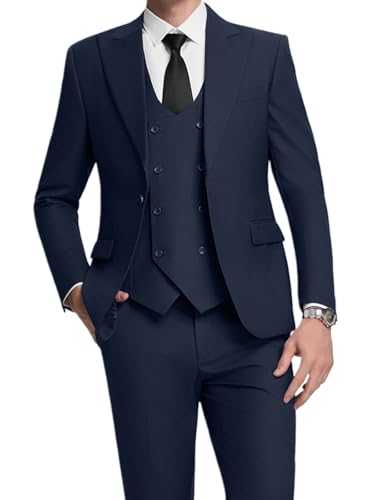 Lipoon Mens Suits 3 Piece Slim Fit Suit Set Solid Tuxedo Set for Wedding Groomsmen Business Prom Party