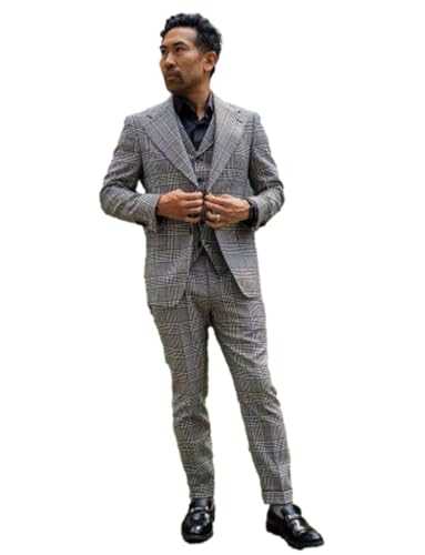 Pkrboro Men's Houndstooth 3-Piece Suit Notch Lapel Jacket with Single Breasted Button Vest Pants Leisure/Dinner