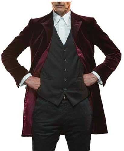 MERCH ATTIRE Doctor 12th Velvet Coat Peter Cosplay Long Wool Costume Coat Time Traveller Costume