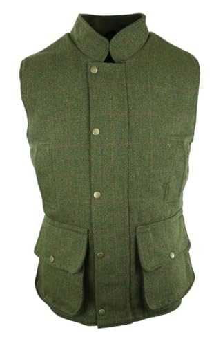 Gillicci MENS BRITISH MADE GREEN DERBY COUNTRY TWEED HUNTING GAME FARMING QUILTED SHOOTING ZIP WAISTCOAT GILET BODYWARMER