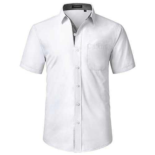 HISDERN Men's Short Sleeve Dress Shirt Regular Fit Formal Casual Shirt Business Shirt with Chest Pocket