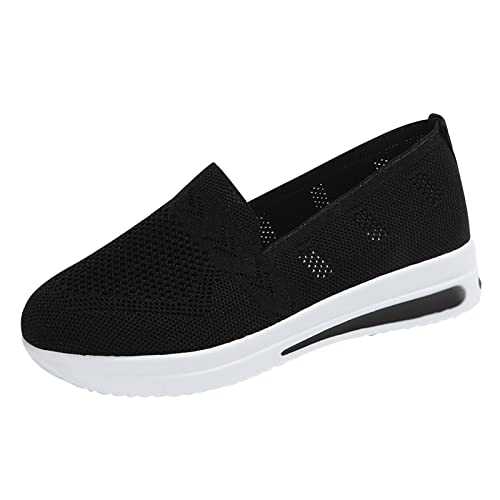 Ladies Trainers Wide Fit Wedge Jogging Sneakers Casual Fashion Non Slip Tennis Shoes Lightweight Low Top Lace Up Slip on Orthopedic Trainers Breathable Mesh Arch Support Footwear