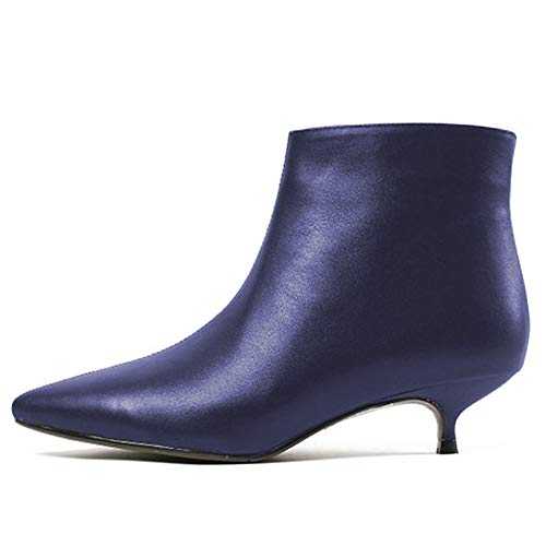 Lutalica W Women's Fashion Pointed Toe Matte Leather Zip Up Comfort Low Kitten Heel Dress Ankle Boots