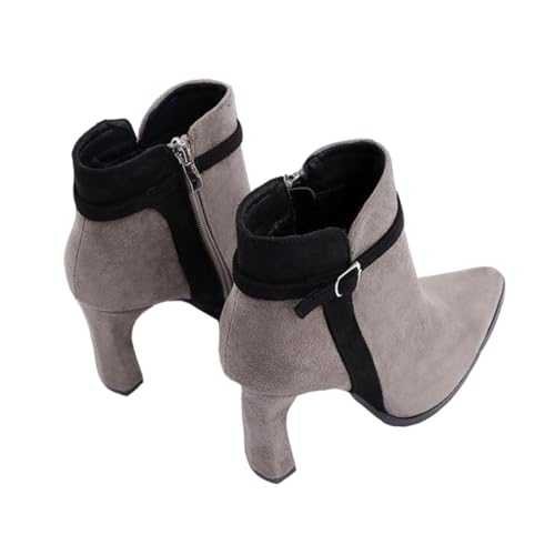 OATIPHO Women's Pointed Ankle Boots High Heels Casual Shoes Cowgirl Boots Women Heels for Women Boots Fall Boots Chunky Boots Fashion Shoes for Girl Black Upper Material: Pu