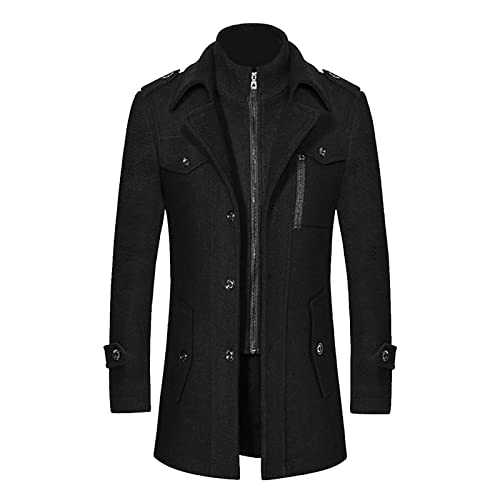 Okezzi Men's Autumn And Winter Coats Double-collar Woolen Coat Thickened Collar Mid-length Woolen Zipper Trench Coat Ice Agent Jacket