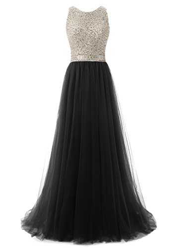 Callmelady High Neck Beading Tulle Long Prom Dresses for Women Evening
