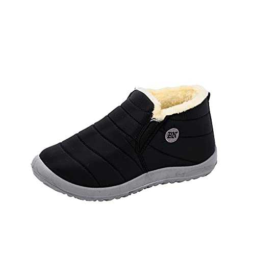 HAOLEI Winter Snow Boots for Women Men Fur Lined Boots Waterproof Comfy Warm Fur Lining Ankle Boots Ladies Casual Walking Shoes Zip Outdoor Lightweight Anti-Slip Shoes Booties Plus Size UK 4-9
