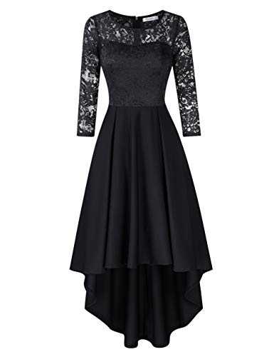 KOJOOIN Women's Floral Lace Dress - Purple, Size S, High Waist, Midi Length, 3/4 Sleeve, Scoop Neck, All Seasons, Casual/Cocktail/Work, Recommended Browse Node: 13623306031