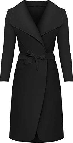 Womens Long Belt Pocket Open Coat Ladies Celebrity Waterfall Jacket Cape 8-14