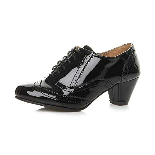AJVANI Womens mid low block heel lace up comfort rubber sole brogue ankle shoe boots booties size.