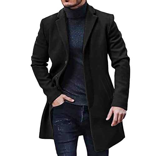 Mens Trench Coat Wool Blend Top Coat Winter Long Single Breasted Classic Stylish Business Overcoat Windbreaker Coat Trench Coat Men Long Winter Jackets Mid Length Windbreaker Coat