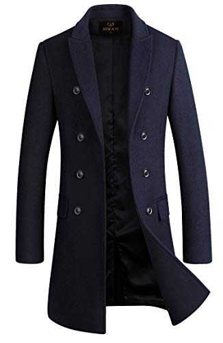 HXW.GJQ Men's Premium Wool Blend Double Breasted Long Pea Coat