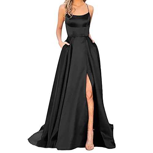 Evening Dresses Elegant for Wedding Long Satin Cocktail Dress Prom Dresses Long Satin Dress Elegant Backless Summer Dresses Satin Spaghetti Party Evening Dress with Slit Bridesmaid Dresses
