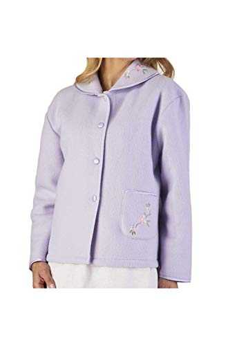 Slenderella Ladies Soft Polar Fleece Button Up Bed Jacket Floral Embroidered Detail House Coat