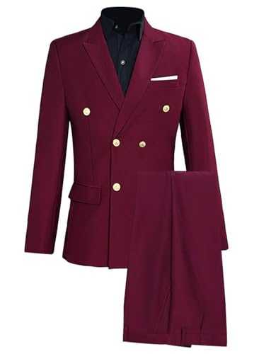 Pkrboro Men's Suit Set Two Pieces Peak Lapel Jacket and Pants Double Breasted Buttons Tuxedos for Daily Homecoming