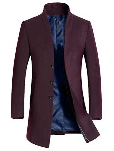 Lavnis Men's Trench Coat Long Wool Blend Overcoat Slim Fit Down Topcoat