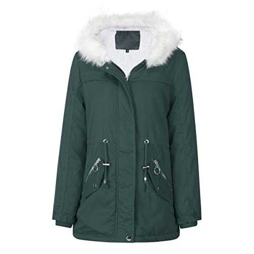 YYNUDA Women Winter Parka Coat Fur Collar Hooded Jacket Warm Windproof Padded Outwear
