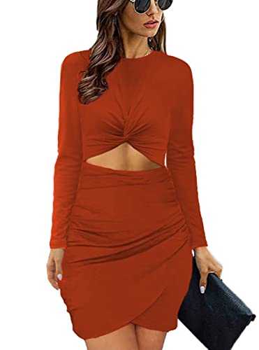 Women's Sundress 2024 Summer Casual Ruched Bodycon Dresses Wrap Slim Fit Twist Knot Cutout Dress