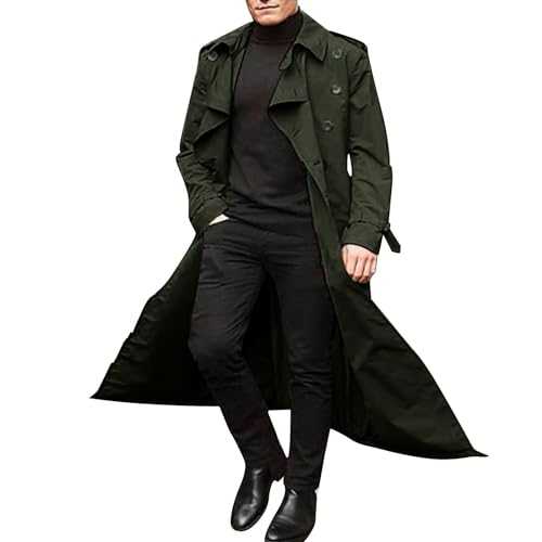 Men's Formal Trench Coat Long Business Woolen Jacket Full Length Double Breasted Long Pea Coat Wool Long Coat with Double Breasted Wool Overcoat