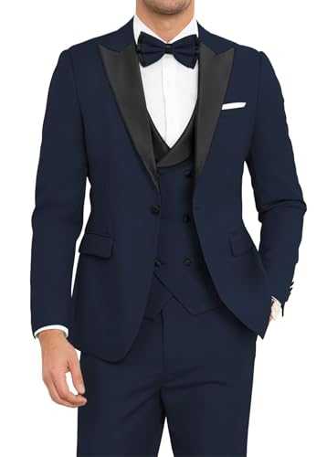 TIJOFA Tuxedo for Men 3 Piece Suit Men Slim Fit Double Breasted Suit for Men Wedding Suits Groom Prom Tuxedo with Tie