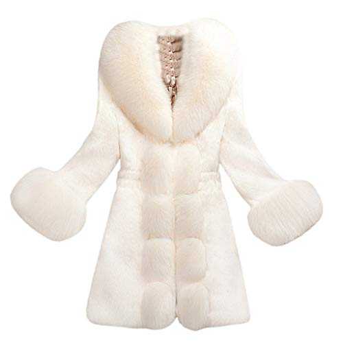 Womens Long Fur Trimmed Hooded Padded Puffer Parka Ladies Winter Jacket Coat White