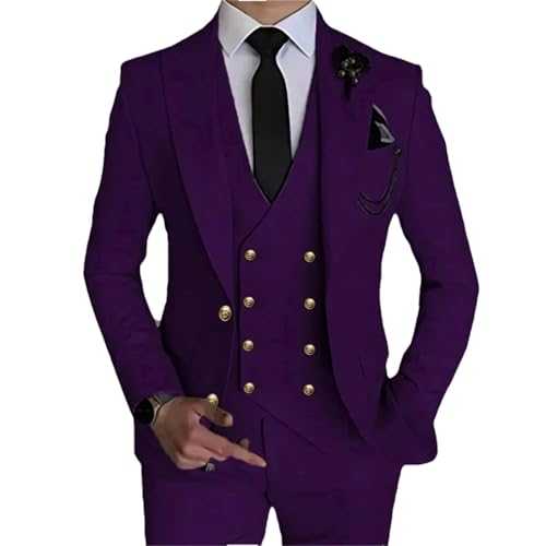 Men's Business Suit – Solid Color Slim Fit 3-Piece Set Blazer Jacket Pants Vest Wedding Single Breasted Set