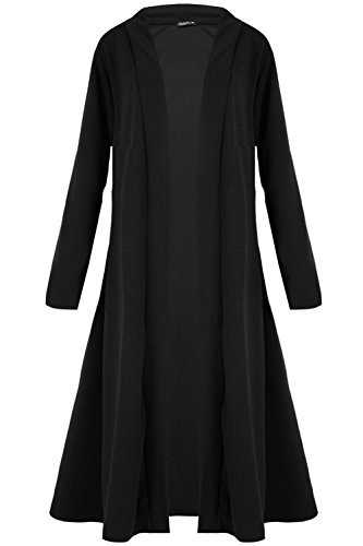 Fashion Star Womens Ladies Floaty Casual Waterfall Long Sleeves Open Front Duster Coat Maxi Long Cardigan Black