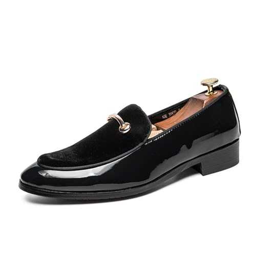 LMUIPMAA Men's Casual Shoes Fashion Velvet Patent Leather Loafers Classic Gold Buckle Business Party Shoes