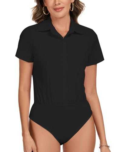 Women's Bodysuit Blouse Collared 2025 Business Work Shirts Short Sleeve Button Up Bodysuit Tops