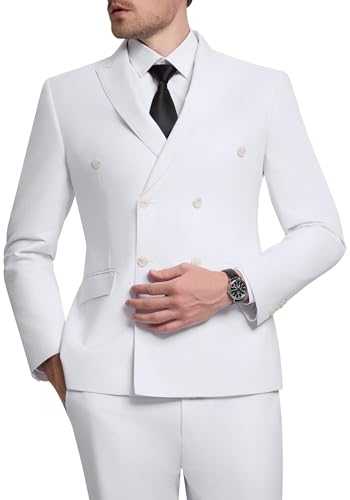 Fesenbo Double Breasted Suit Men Slim Fit 2 Pieces Suit Blazer Pants Formal 2 Button Tuxedo Jacket for Wedding Business Prom
